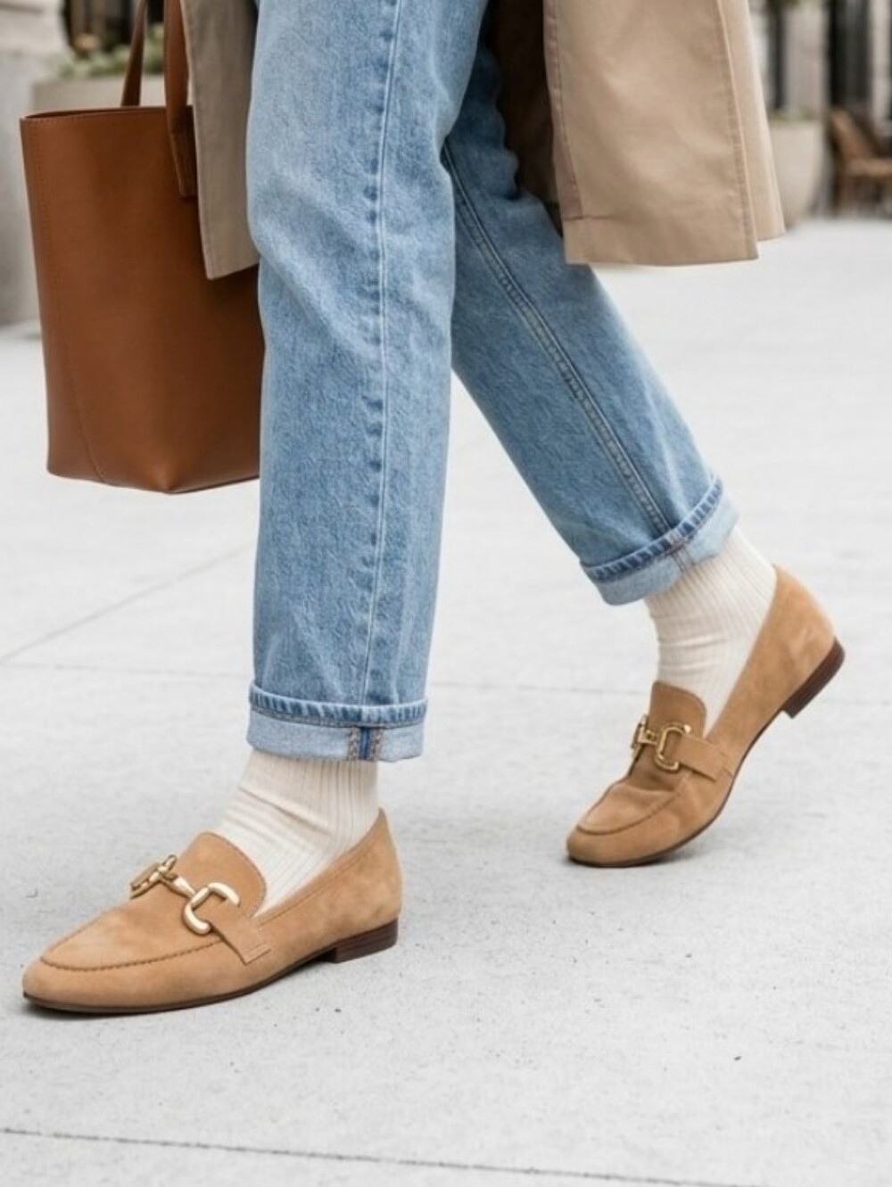 A New Day Faux Suede Slip-On Loafers with Gold Bit Hardware - Tan Sz 10